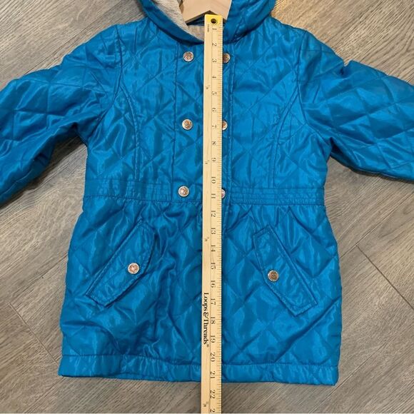 London Fog Hooded Jacket Girls 6X Aqua Quilted Fleece Full Zip & Snaps Pockets. - Picture 14 of 15